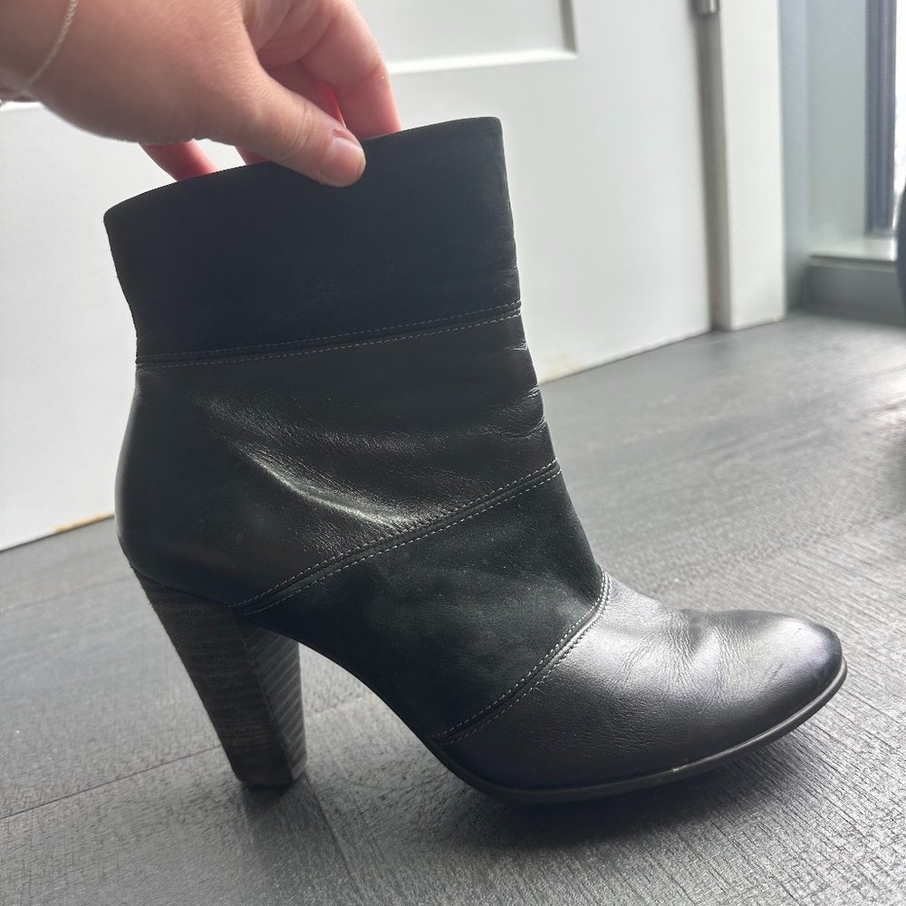 Ecco Black Faux Leather and Suede Booties